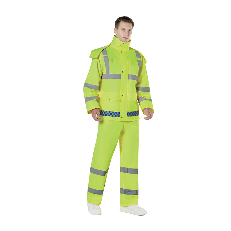 Jaket jaket pvc dengan garis reflektif